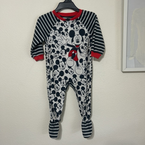 Disney Mickey Mouse Black and White Striped Footie - Picture 1 of 6